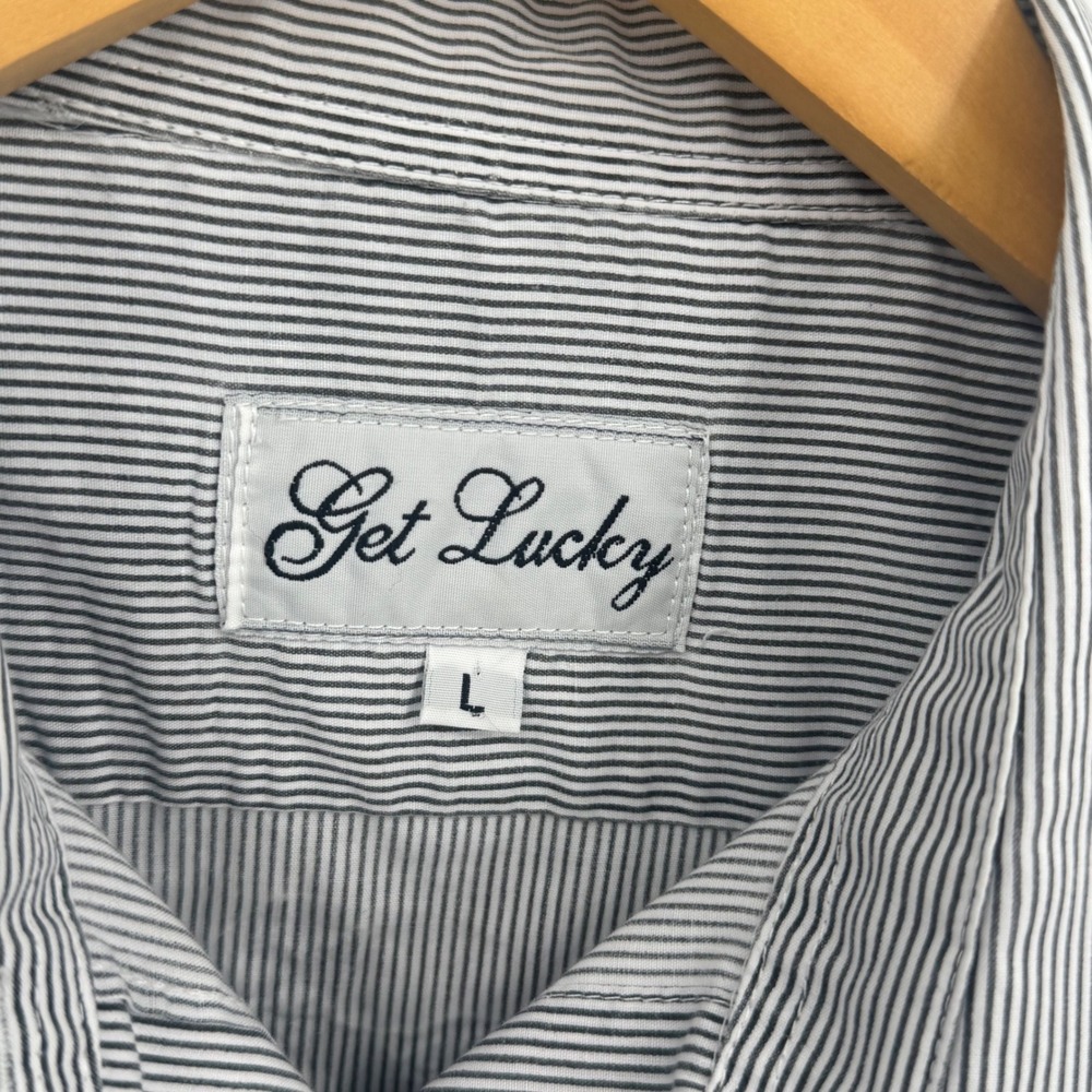 Get Lucky Women's Vintage Cat Shirt Gray White‎ Stripes Jeweled Accents Size L - Picture 13 of 16